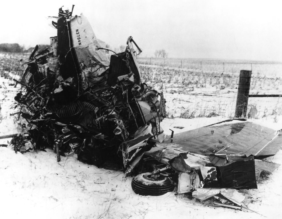 The wreckage of the plane crash that killed rock stars Buddy Holly, Ritchie Valens and The Big Bopper on February 3, 1959, outside of Clear Lake, Iowa.