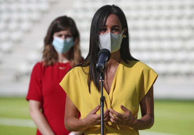 begoña villacís interviene en la reapertura del estadio vallehermoso de madrid