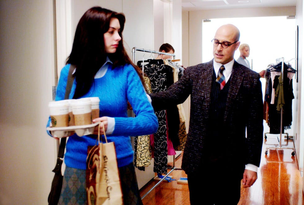 stanley tucci and anne hathaway in the devil wears prada