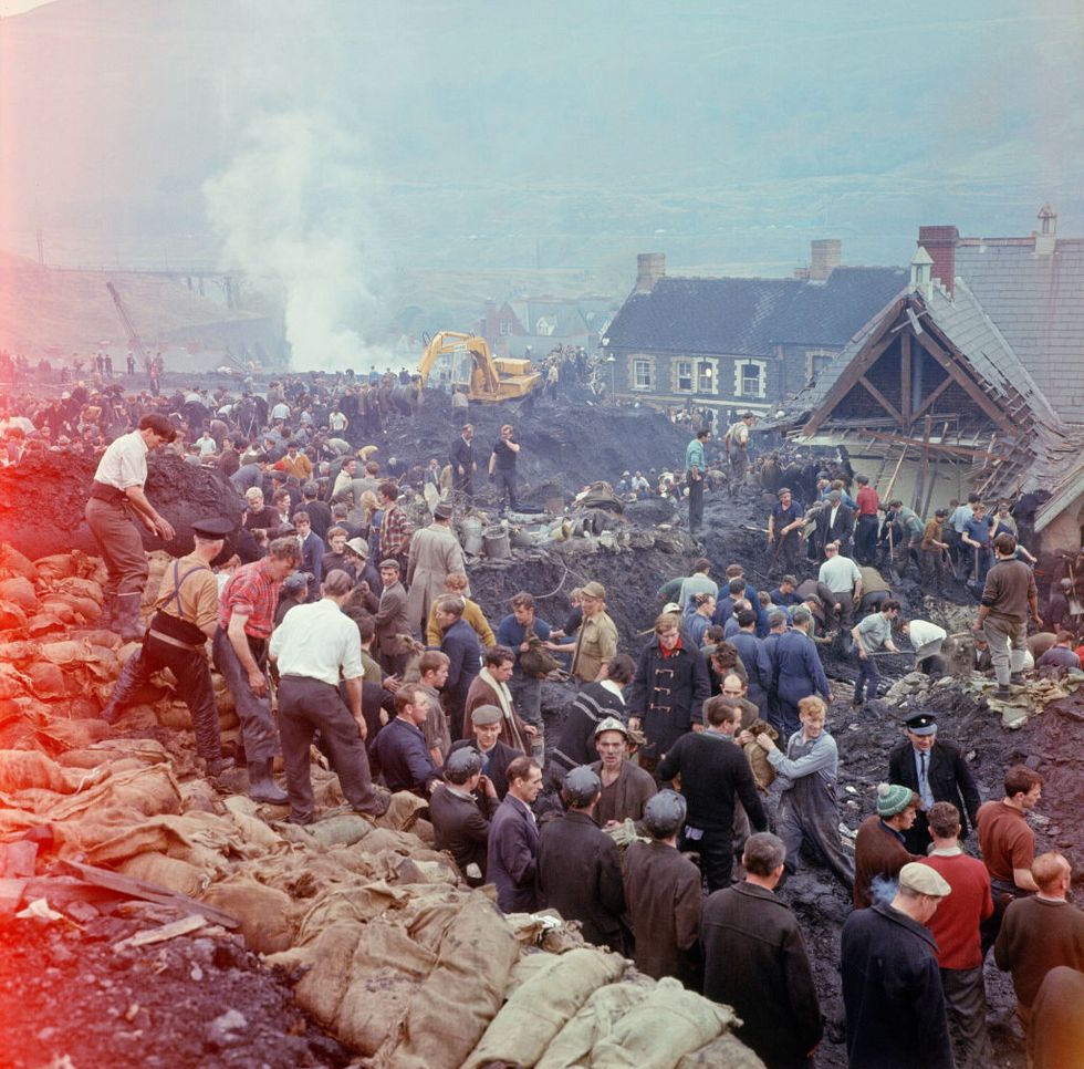 The Disaster scene at Aberfan, South Wales.  21st October 1966