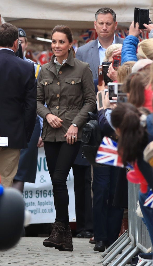 Kate Middleton Visits Cumbria Wearing Black Skinny Jeans, Khaki Jacket, and Chunky Boots