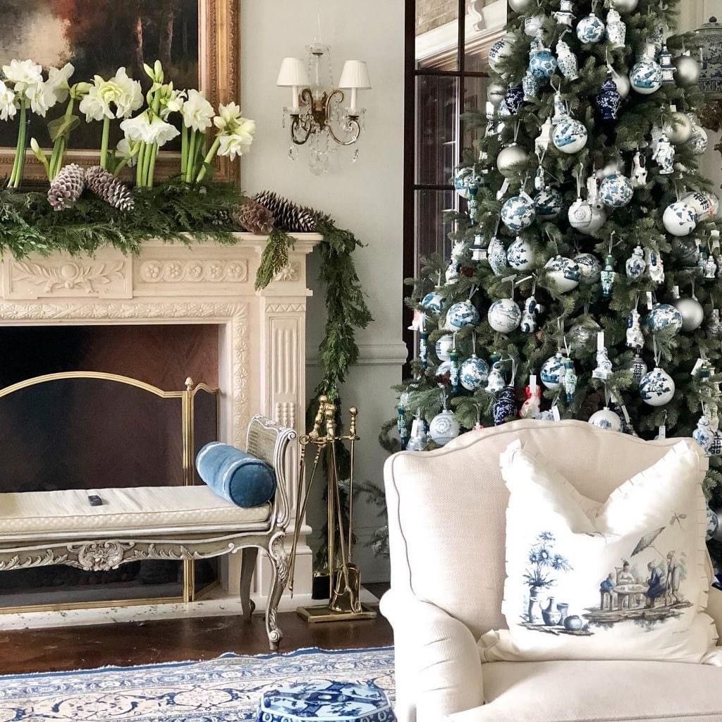 Elegant Blue and White Christmas Bedroom Decor Ideas - Setting For Four  Interiors