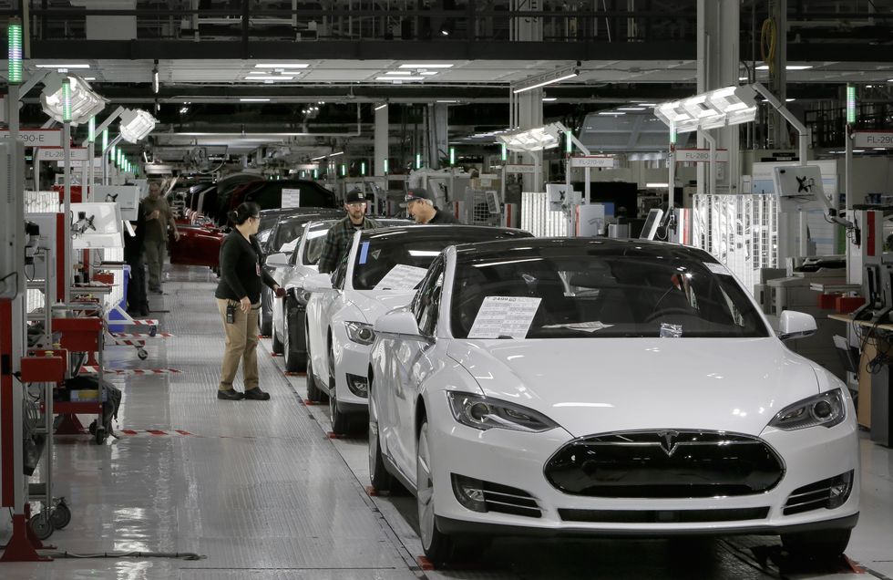 the end of the assembly line where a quality control inspection takes place at tesla motors, california's only full scale auto manufacturing plant, as seen on thurs feb 19, 2015, in fremont, calif