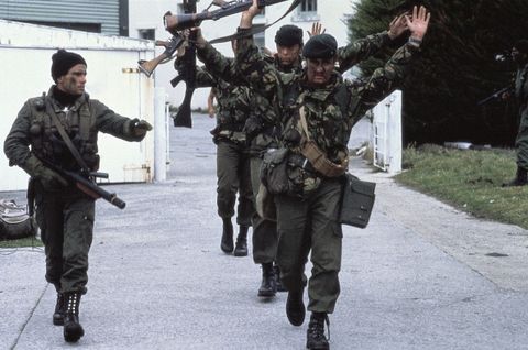 the falklands war in port stanley, grande bretagne in april, 1982