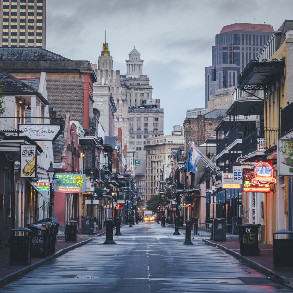 the famous bourbon street in new orleans without people in the morning