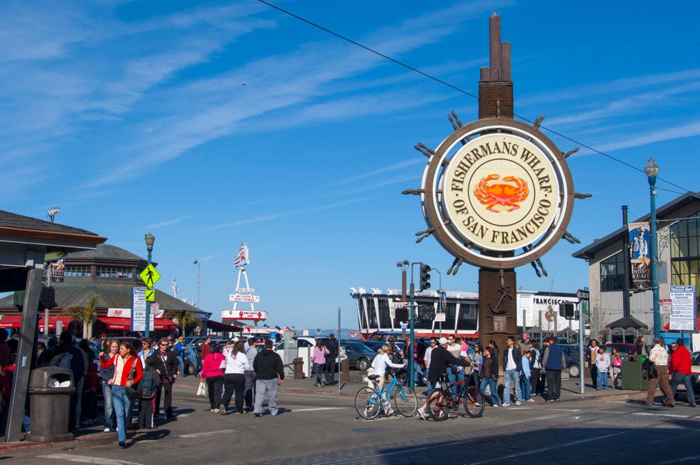 the fishermans wharf and sign in san francisco