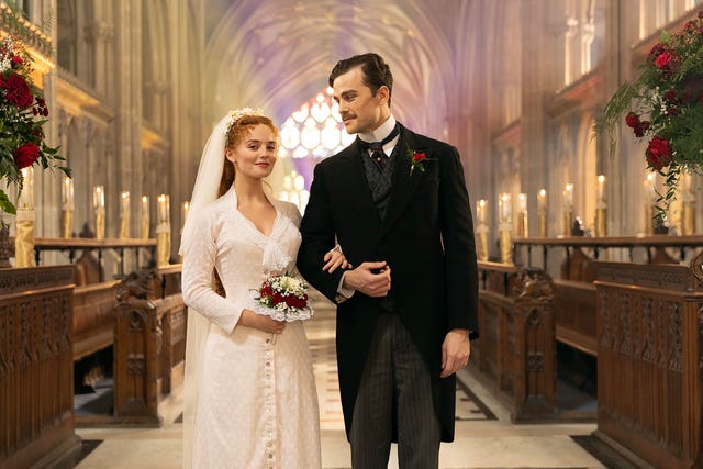 masterpiecethe forsyte saga coming soon to masterpiece on pbs.a lavish and romantic series, the forsyte saga follows the lives of the wealthy forsyte family in 1880s london and their tale of love, loyalty, ambition and betrayal.shown from left to right: irene (millie gibson) and soames (joshua orpin).for editorial use only.photographer: sean gleasoncourtesy of mammoth screen  masterpiece