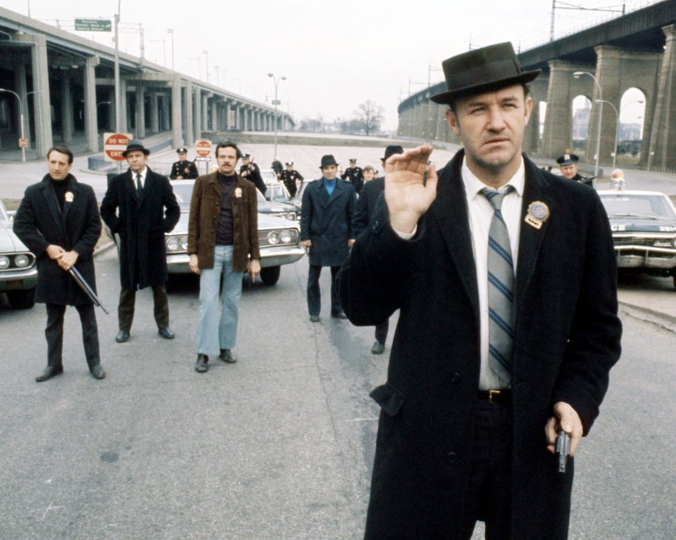 american actor gene hackman right as jimmy 'popeye' doyle in 'the french connection', directed by william friedkin, 1971 in the background far left is roy scheider 1932 2008 as buddy 'cloudy' russo photo by silver screen collectiongetty images