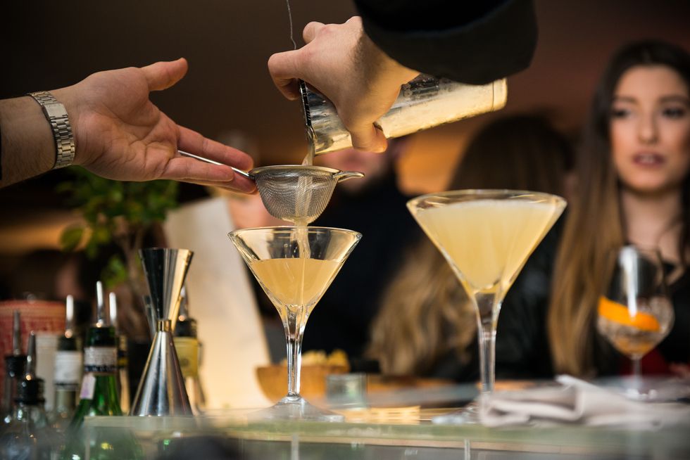 Drink, Classic cocktail, Alcohol, Alcoholic beverage, Cocktail, Distilled beverage, Bartender, Bar, Liqueur, Champagne stemware, 
