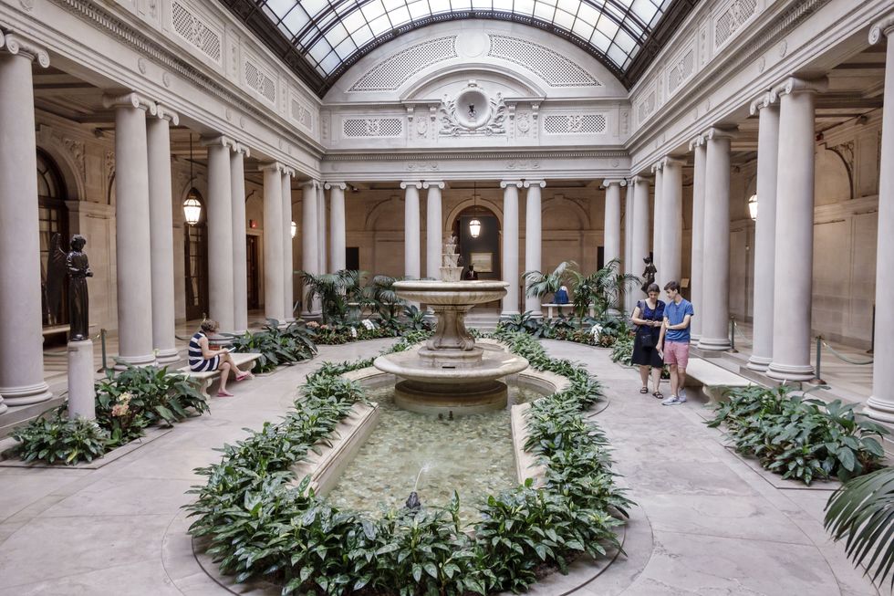 The garden court inside The Frick Collection.