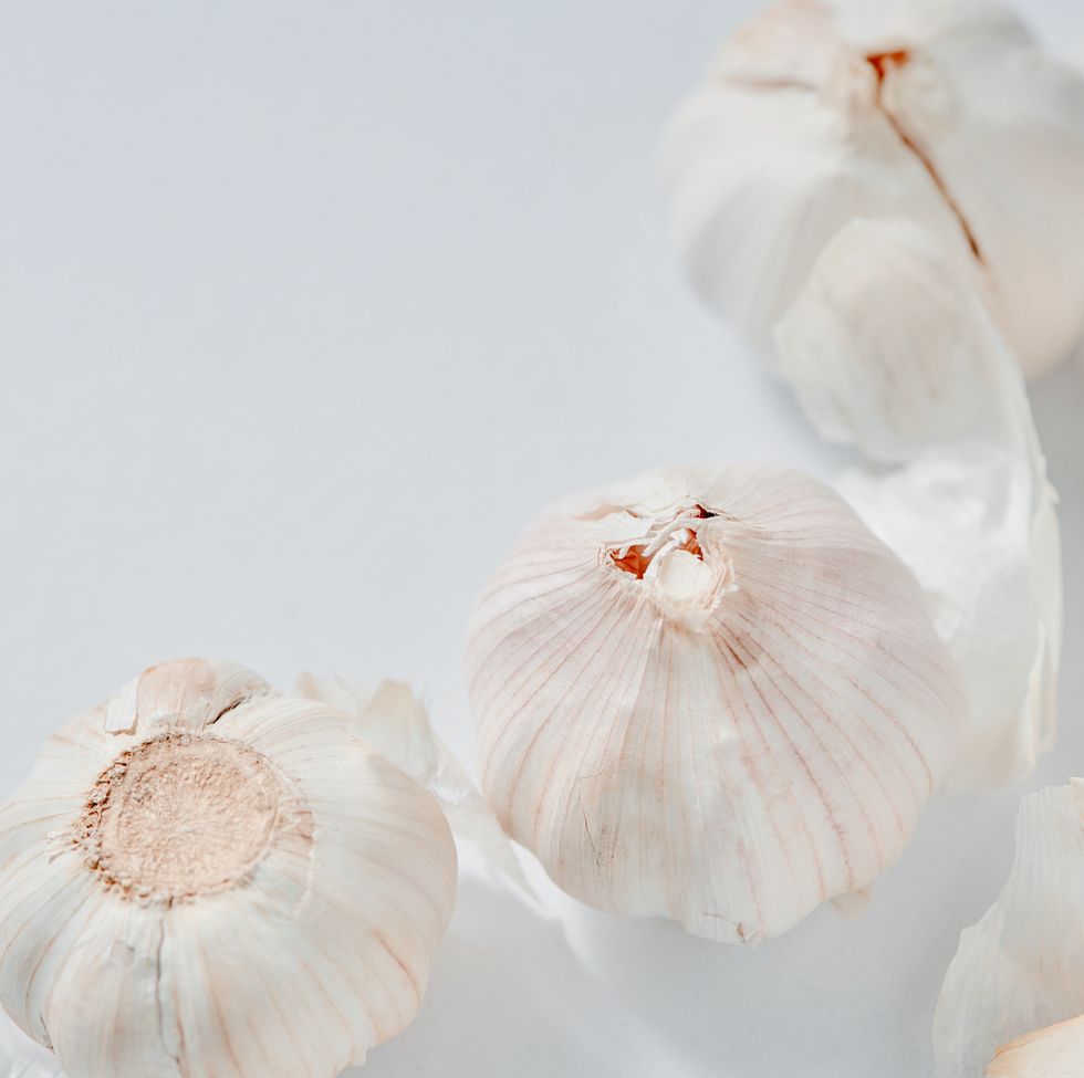 the garlic bulb on the white background