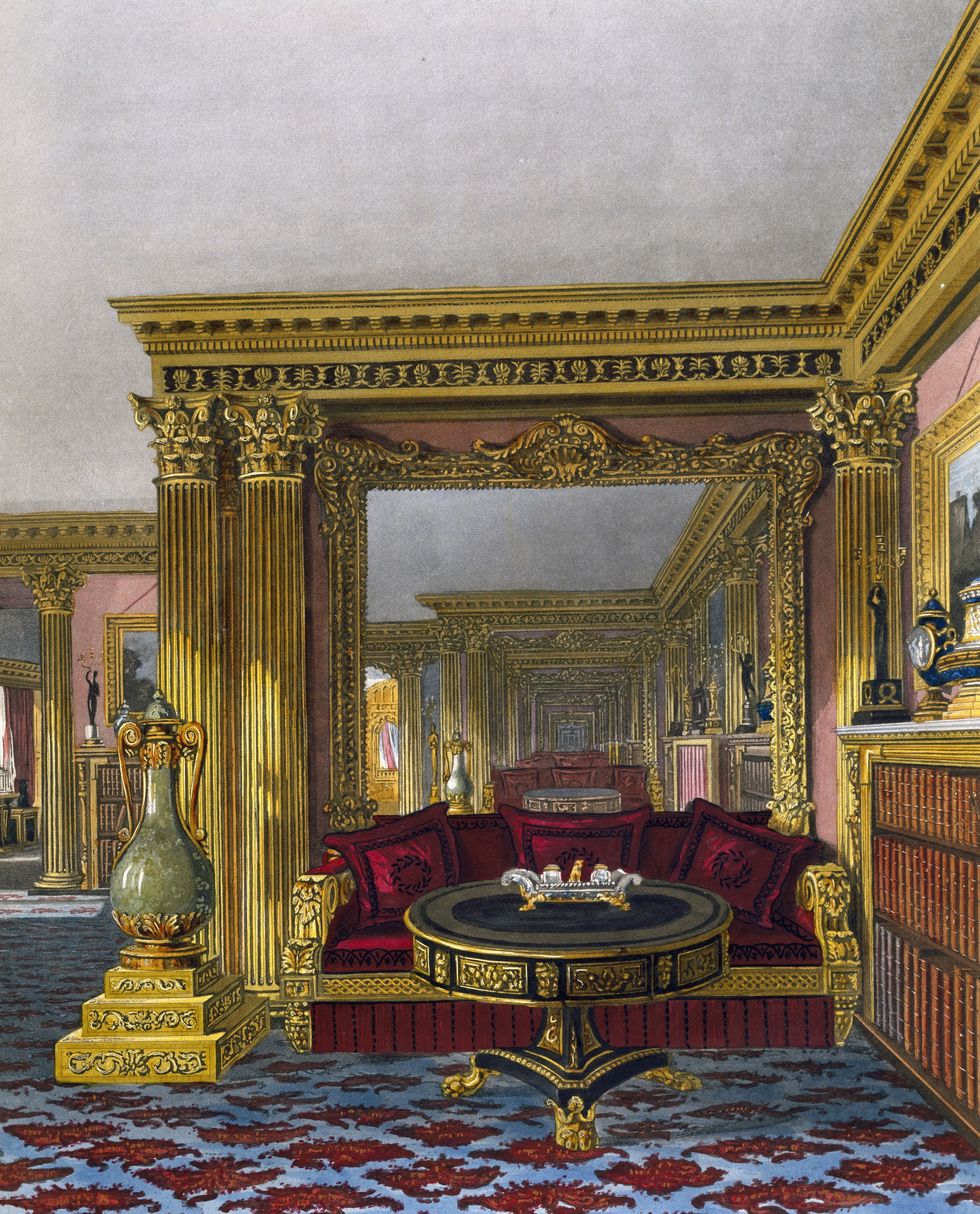 united kingdom   december 10 golden drawing room, engraving by william james bennett 1787 1844, based on a design by charles wild 1781 1835, from the history of the royal residences, 1816 1819, volume iii, carlton house, by william henry pyne 1769   1843 photo by deagostinig