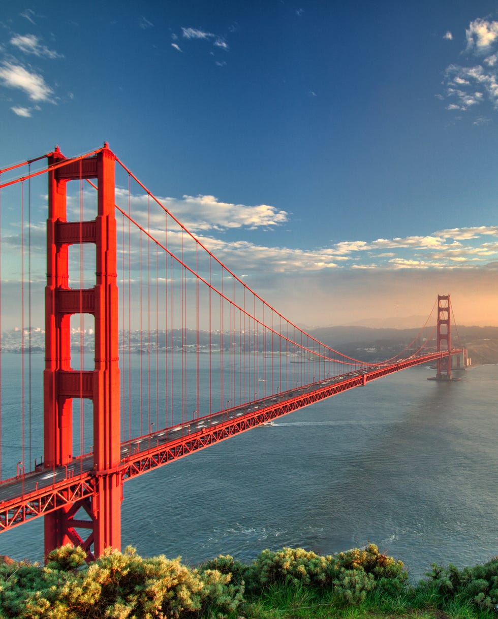 the golden gate bridge during sunset in san francisco, california