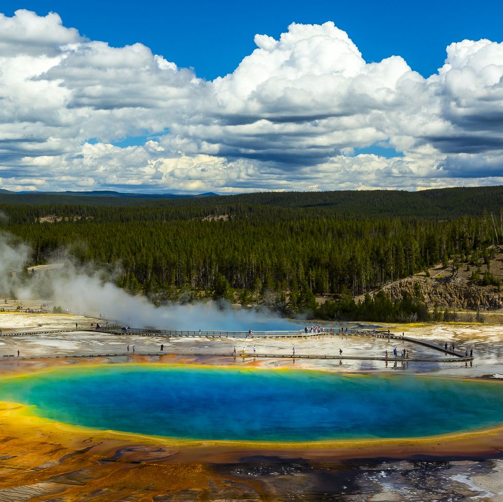 the grand prismatic spring in yellowstone national park, wyoming, north america