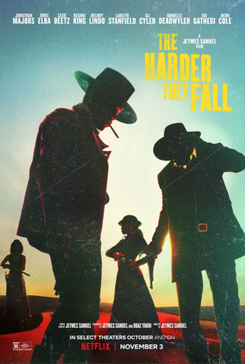 the harder they fall movie poster with two men and two women standing against the sun