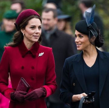 kings lynn, england december 25 catherine, duchess of cambridge and meghan, duchess of sussex attend christmas day church service at church of st mary magdalene on the sandringham estate on december 25, 2018 in kings lynn, england photo by samir husseinwireimage