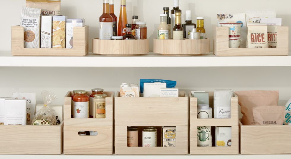 Finally organized my pantry! The Container Store was way too expensive for  me, so I got the majority of my bins from HomeGoods for a fraction of the  price! : r/OrganizationPorn