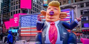 the infamous trump rat made a pop up appearance and paraded