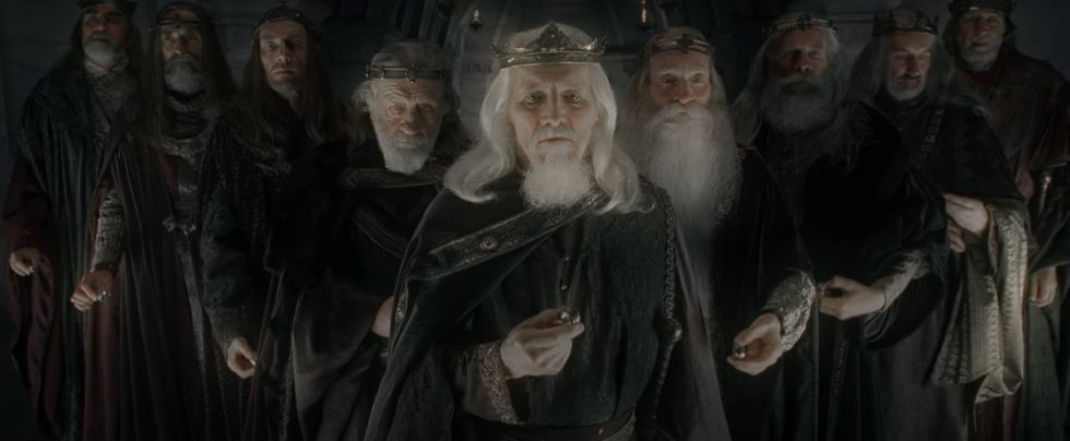 the lord of the rings, nine kings of men holding their rings of power from the fellowship of the ring prologue
