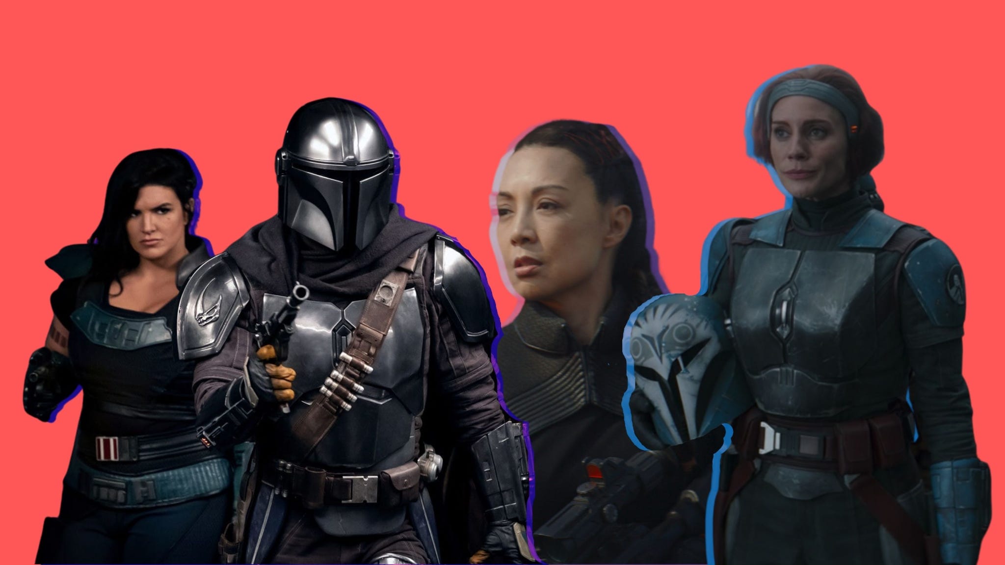 mando, cara dune, fennec shand y bo katan, personajes centrales en la serie the mandalorian