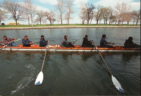 members of the manley academy crew gets ready to row on the lincoln park lagoon on tuesday afternoon