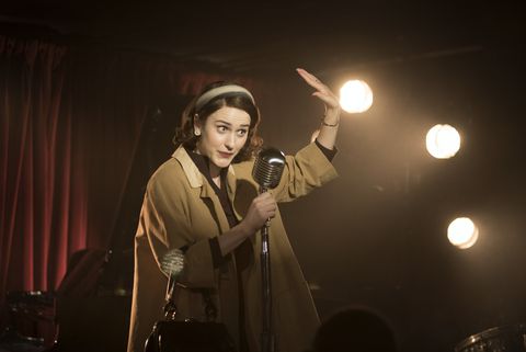 Midge Maisel (Rachel Brosnahan) performs a stand-up routine in the first season of The Marvelous Mrs. Maisel.