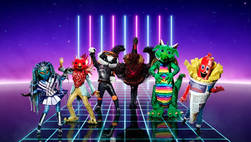 this image and the information contained herein is strictly embargoed until 0001 saturday 5th december 2020from bandicoot tvthe masked singer sr2 on itvpictured alien, robin, badger, swan, dragon and sausage all appearing in ep1this photograph is c itv plc and can only be reproduced for editorial purposes directly in connection with the programme or event mentioned above, or itv plc once made available by itv plc picture desk, this photograph can be reproduced once only up until the transmission tx date and no reproduction fee will be charged any subsequent usage may incur a fee this photograph must not be manipulated excluding basic cropping in a manner which alters the visual appearance of the person photographed deemed detrimental or inappropriate by itv plc picture desk  this photograph must not be syndicated to any other company, publication or website, or permanently archived, without the express written permission of itv picture desk full terms and conditions are available on the website wwwitvcompresscentreitvpicturestermsfor further information please contactjameshilderitvcom  0207 157 3052