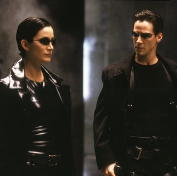 carrie anne moss as trinity, keanu reeves as neo, the matrixthe matrix   when a beautiful stranger carrie ann moss leads computer hacker neo keanu reeves to a forbidding underworld, he discovers the shocking truth  the life he knows is the elaborate deception of an evil cyber intelligence neo joins legendary and dangerous rebel warrior morpheus lawrence fishburne in the battle to destroy the illusion enslaving humanity now, every move, every second, every thought becomes a fight to stay alive  to escape the matrix