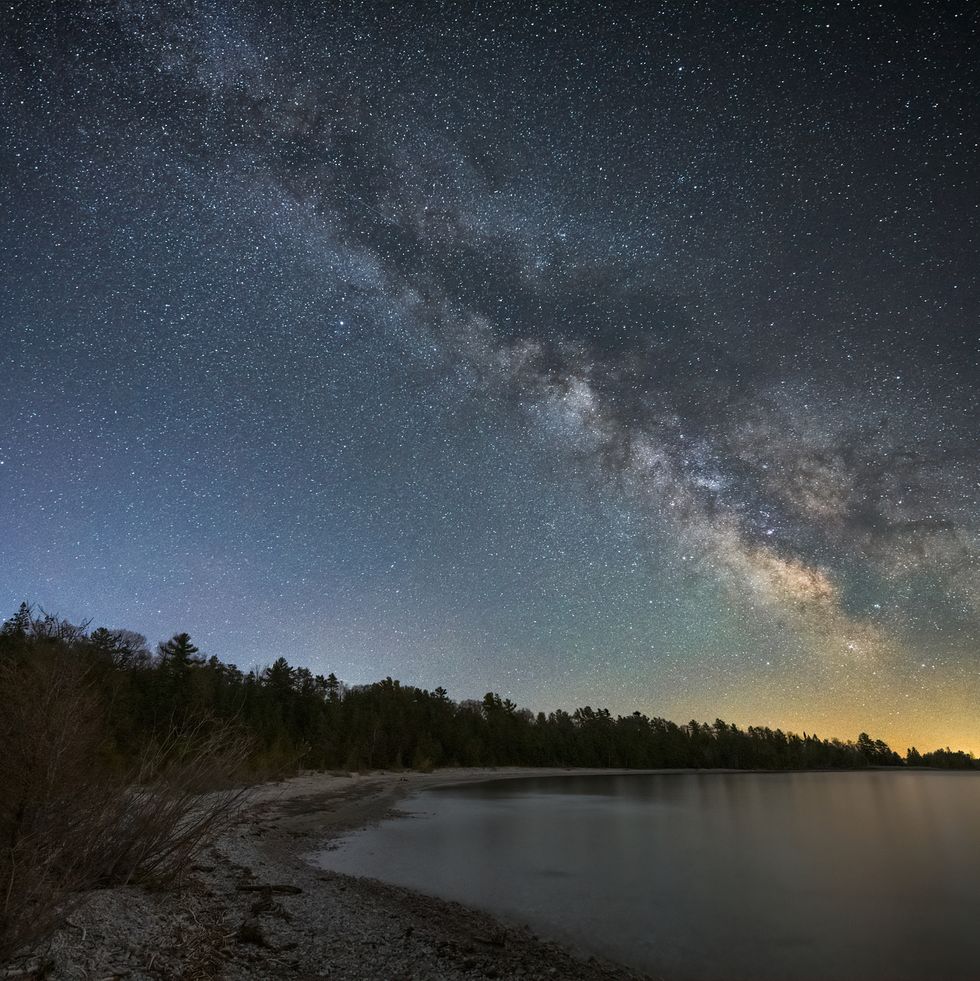 the milky way over lake michigan at the headlands international dark sky park near mackinaw city, michigan