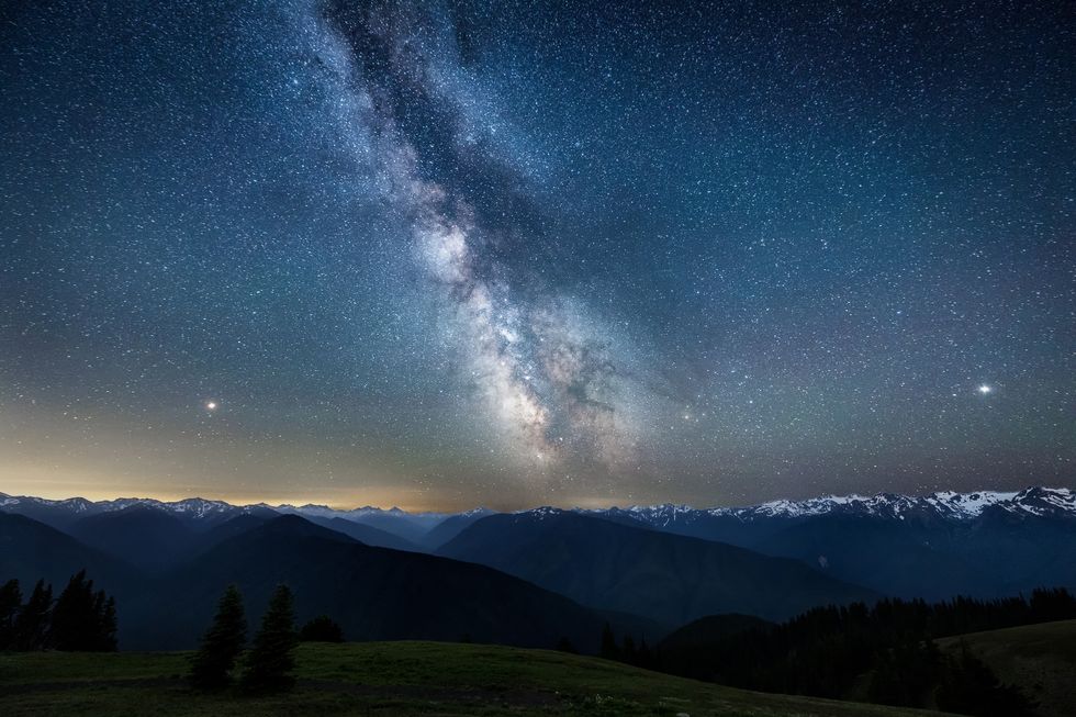 The Milky Way with Mars and Jupiter over the Olympic Mountains at Hurricane Ridge, Olympic National Park, Washington State