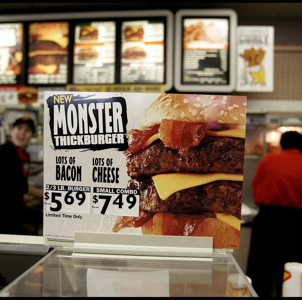 monster thick burger advertised at hardees restaurant