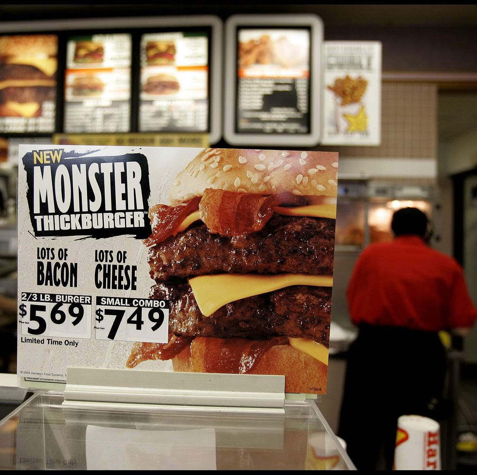 monster thick burger advertised at hardees restaurant