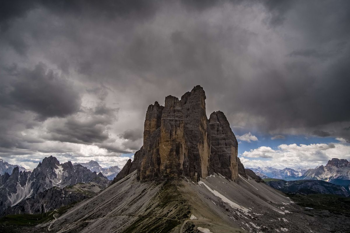 The mountain group Tre Cime di Lavaredo, seen from...