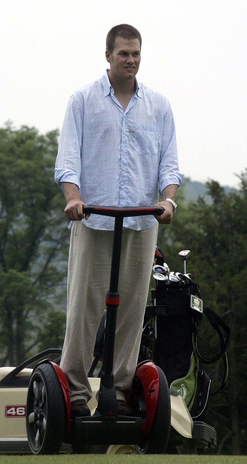 061305 belmont,mathe new england patriots charity glof tournament at the belmont country club tom brady rides a segway personal mover061305patsstaff photo by nancy lane saved in tue