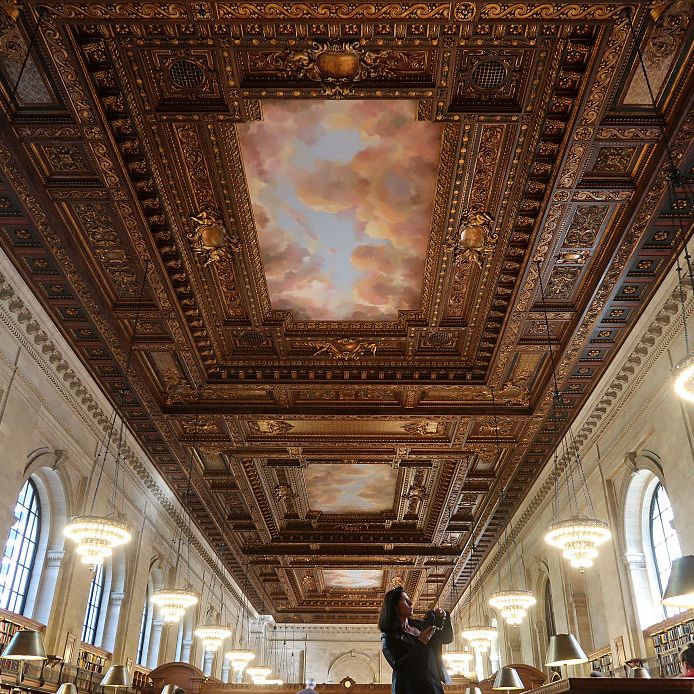 the new york public library's historic rose main reading room after reopening to the public following a 2 year restoration project