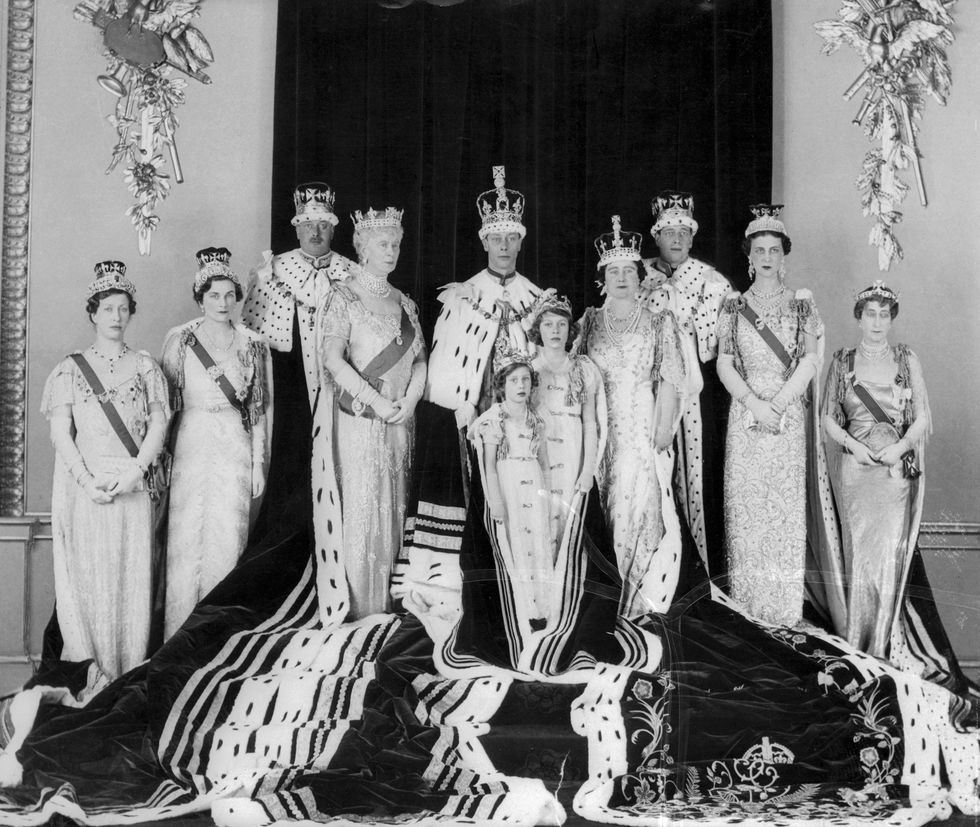 portrait of the british royal family in royal attire