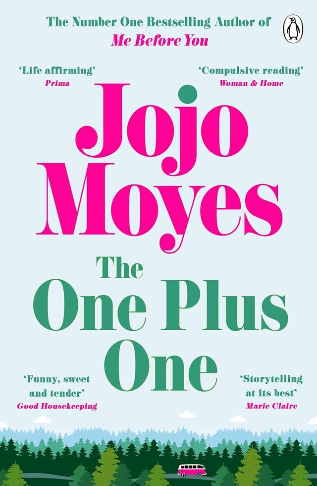 book cover featuring jojo moyes novel the one plus one