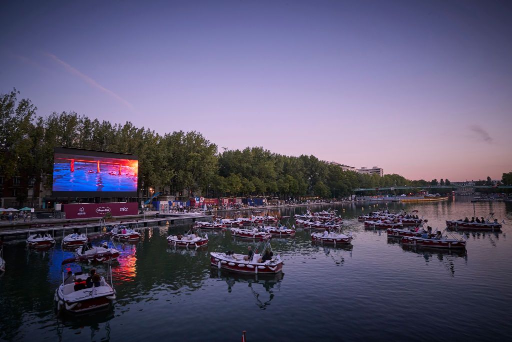 paris plages' floating cinema sails socially distant boats