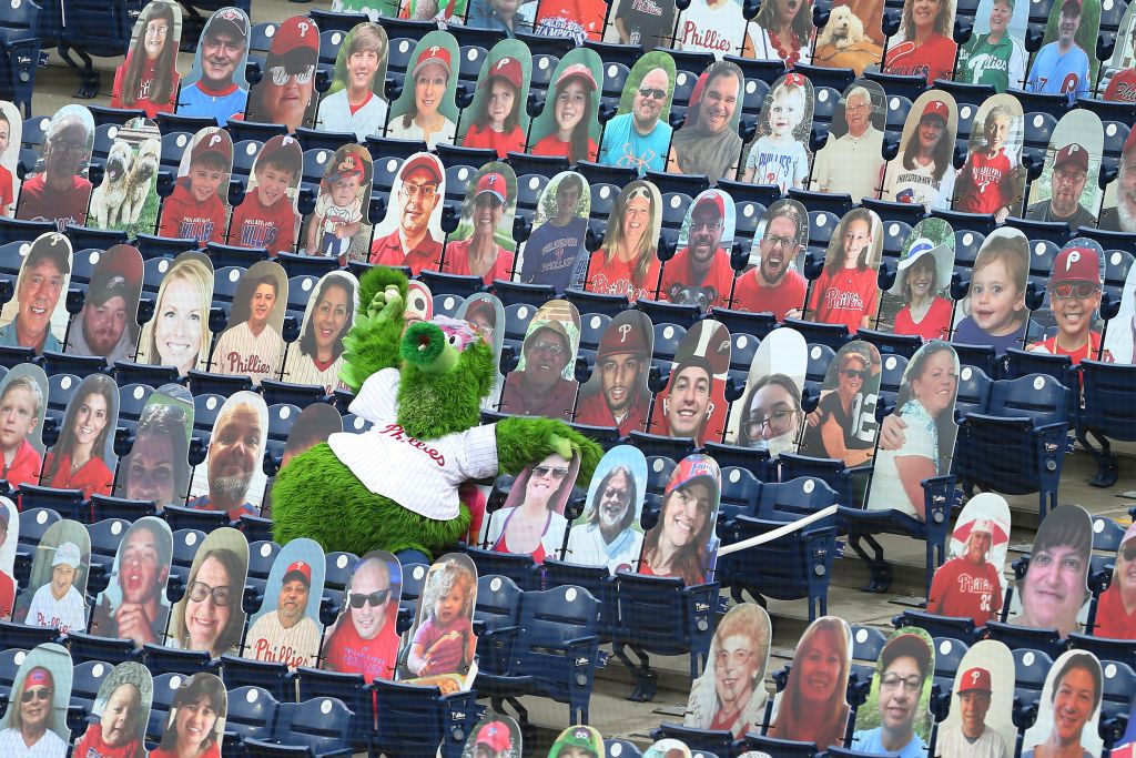 Phillie Phanatic had way too much fun with a Marlins fan cutout