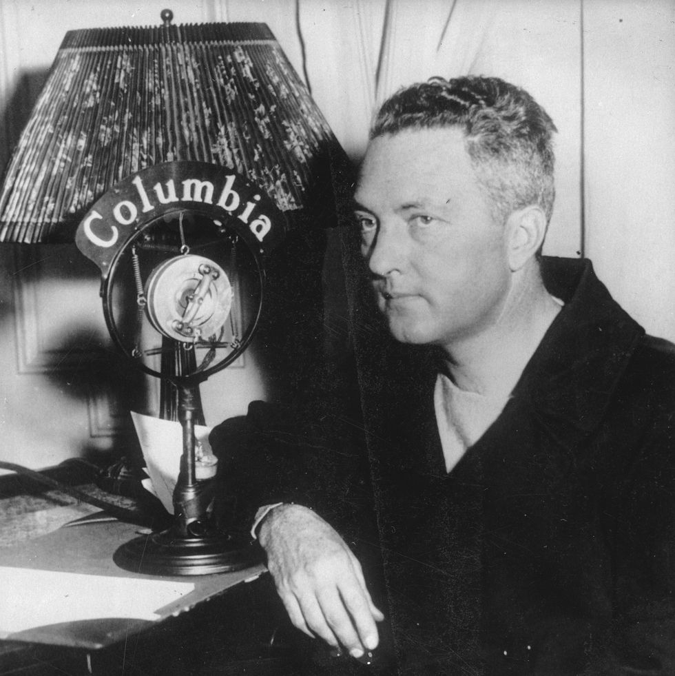 the pilot and polar explorer richard e byrd in his farewell speech before his second flight to the south pol 1934 photograph