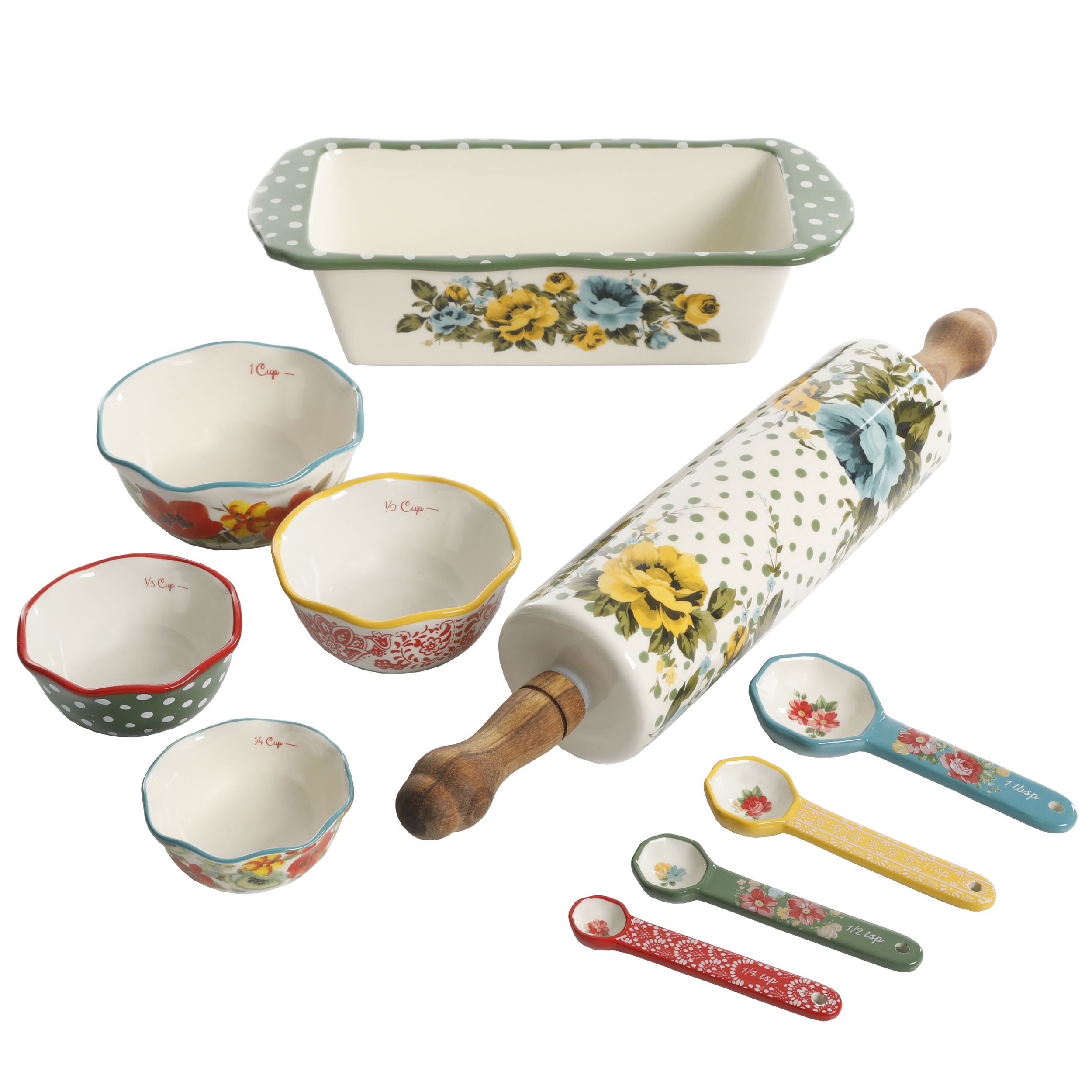 The Pioneer Woman Floral Medley 16-Piece Stoneware Bakeware Combo