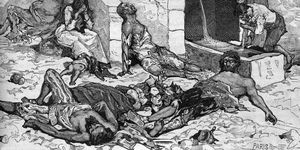 The plague made many victims in Paris in 1544, engraving taken from the book 'Paris through the centuries, Tome1' (1878)