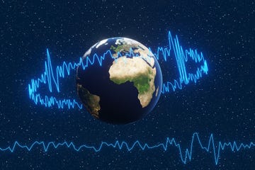 the planet earth surrounded by an earthquake graph on universe background illustration of the concept of earthquake seismogram