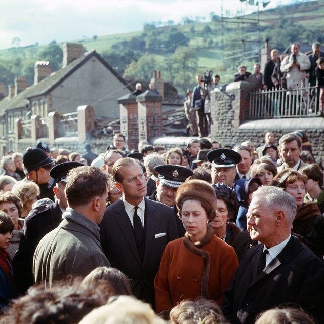 The Queen and Prince Philip visiting Aberfan. 29th October 1966.