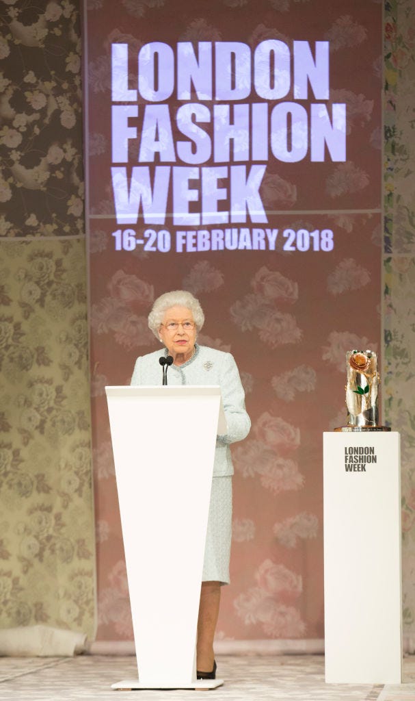 london, england february 20 queen elizabeth ii awards designer richard quinn the inaugural queen elizabeth ii award for british design during london fashion week february 2018 on february 20, 2018 in london, england photo by rebecca lewisbfcgetty images