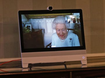 queen elizabeth ii appears on a screen by videolink from windsor castle, during a virtual audience to receive her excellency sophie katsarava, the ambassador of georgia, who was at londons buckingham palace on december 4, 2020   today, britains queen elizabeth ii conducted the first virtual audiences from buckingham palace, via video link from windsor castle photo by yui mok  pool  afp photo by yui mokpoolafp via getty images