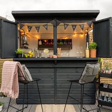 the range's wooden shiplap garden bar