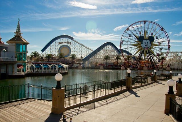 the rollercoaster at the paradise pier in disneyland