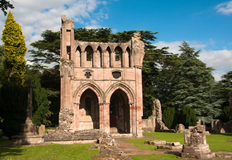 the ruined medieval architecture of dryburgh abbey in the scottish borders, dryburgh, scotland