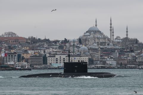 russian navy submarine transits bosphorus strait en route to black sea